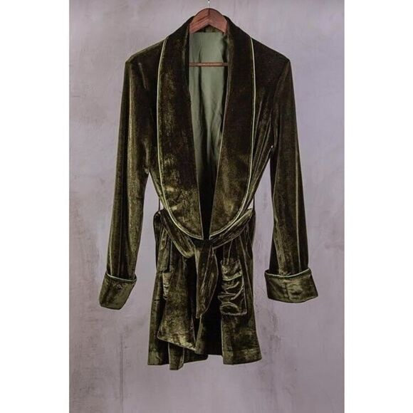KING OF CHRISTMAS Women's 4 Piece Luxury Olive Green Velvet Robe Lounge Pajamas - Picture 3 of 8